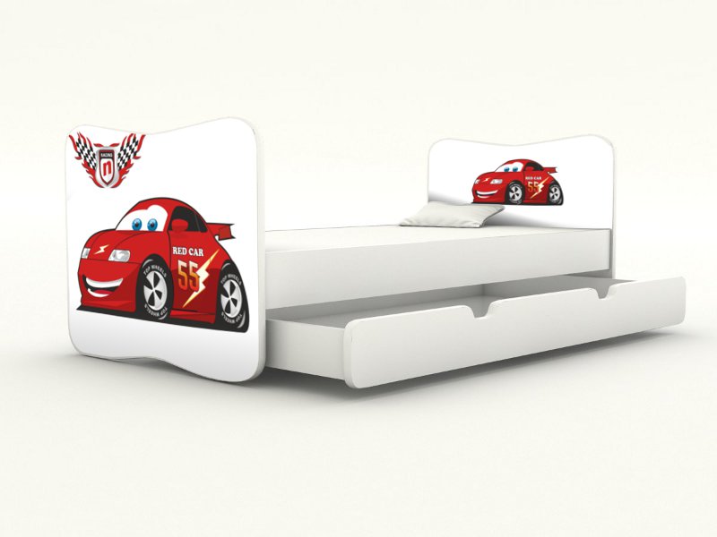 Becks posteľ bez bočnice + úložný priestor Auto červené